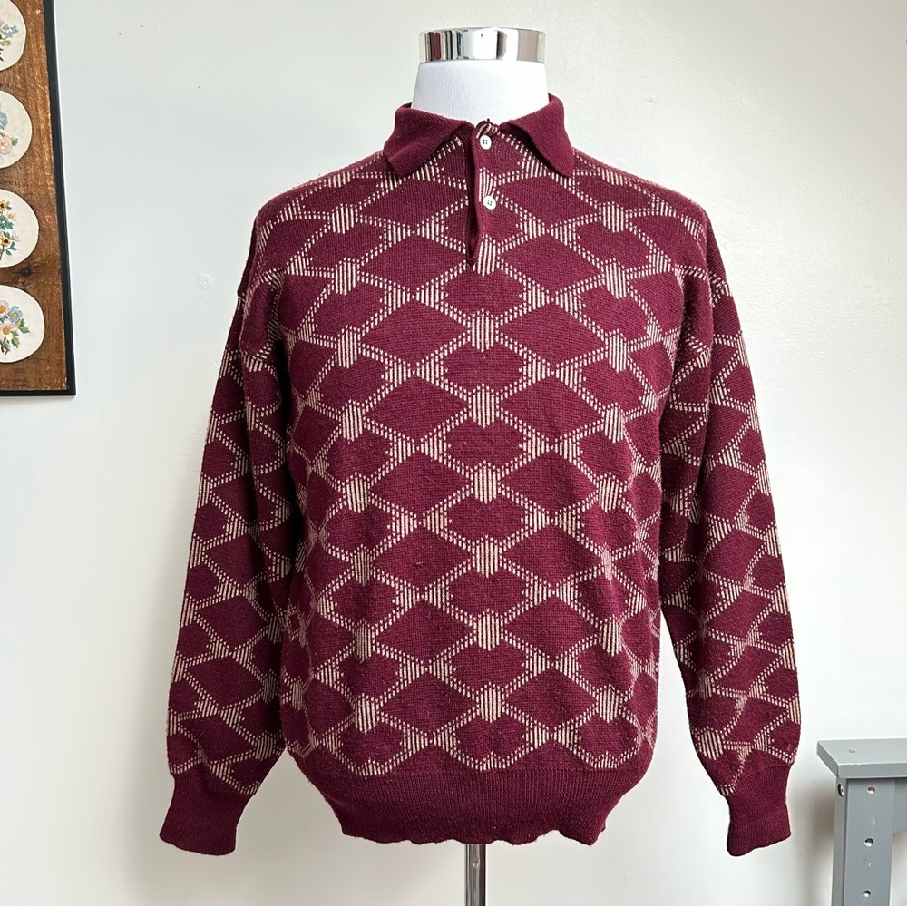 Vintage Countess Mara Wool Burgundy Patterned Sweater